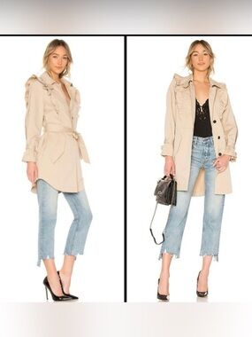Elegant Joie Tan Ruffle-Trim Trench Coat